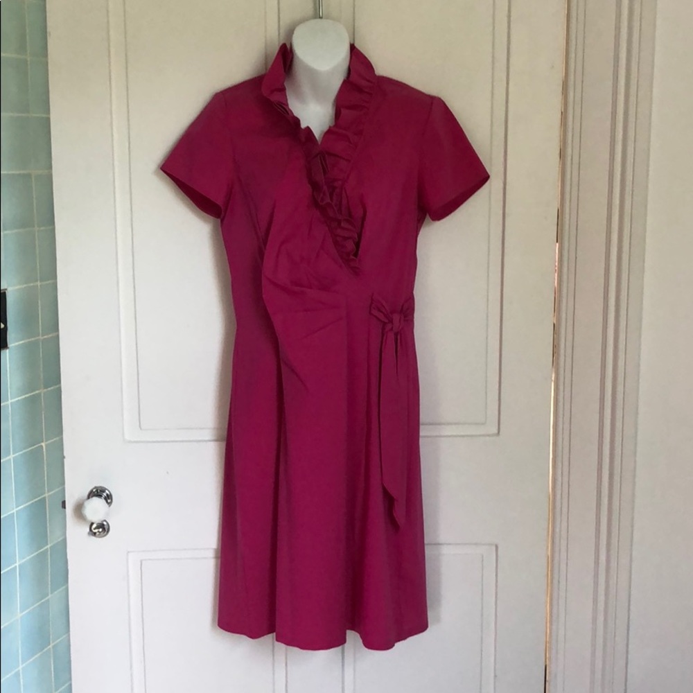 Lafayette 148 New York Fuchsia Wrap-Style Midi Dress